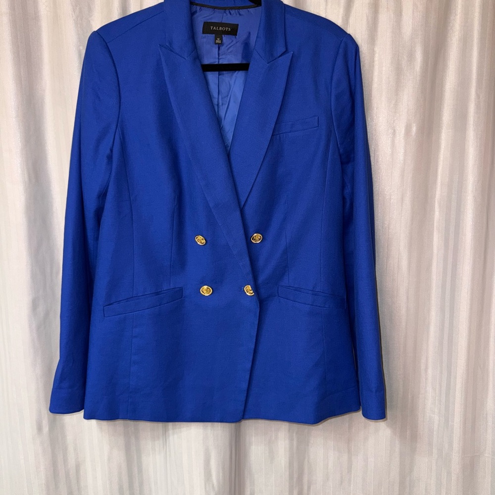 Talbots Royal Blue Double-Breasted Blazer Cotton Linen blend size 12